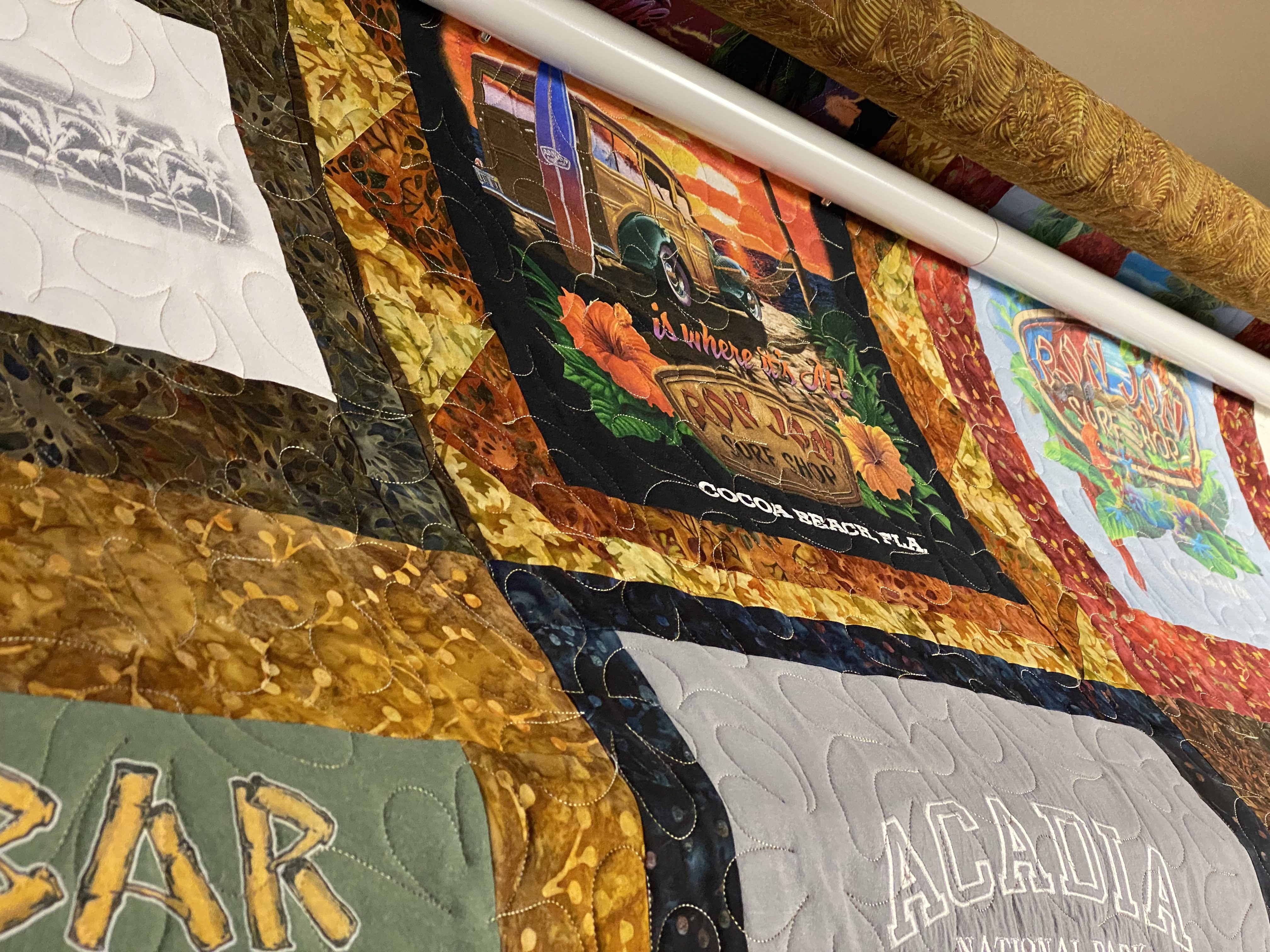 Quilt on long arm frame.